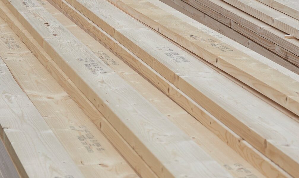 Timber stacked for use in the Nuneaton Roof Truss factory