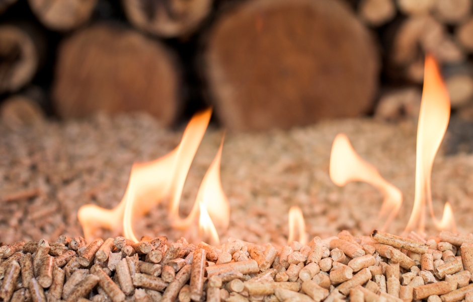 biomass burner burning pellets